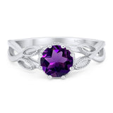 Round Natural Amethyst Twisted Beaded Ring 925 Sterling Silver