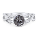 Round Natural Rutilated Quartz Twisted Beaded Ring 925 Sterling Silver