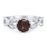 Round Natural Chocolate Smoky Quartz Twisted Beaded Ring 925 Sterling Silver