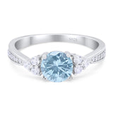 Art Deco Ring Round Natural Aquamarine Wedding Ring 925 Sterling Silver