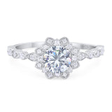 Art Deco Round Natural Stone Flower Ring