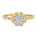 Art Deco Round Natural Stone Flower Ring