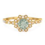 Art Deco Round Natural Stone Flower Ring