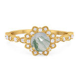 Art Deco Round Natural Stone Flower Ring
