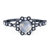 Art Deco Round Natural Stone Flower Ring