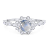 Art Deco Round Natural Stone Flower Ring