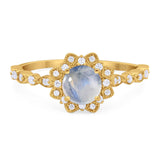 Art Deco Round Natural Stone Flower Ring