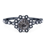 Art Deco Round Natural Stone Flower Ring