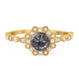 Art Deco Round Natural Stone Flower Ring