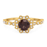 Art Deco Round Natural Stone Flower Ring
