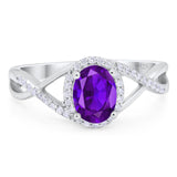 Vintage Style Oval Natural Amethyst Infinity Shank Ring 925 Sterling Silver