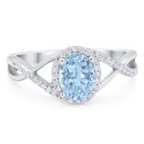Vintage Style Oval Natural Aquamarine Infinity Shank Ring 925 Sterling Silver