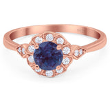 Art Deco Round Natural Stone Flower Ring