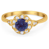 Art Deco Round Natural Stone Flower Ring