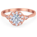 Art Deco Round Natural Stone Flower Ring