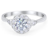 Art Deco Round Natural Stone Flower Ring