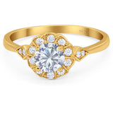 Art Deco Round Natural Stone Flower Ring