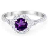 Art Deco Round Natural Stone Flower Ring