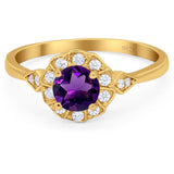 Art Deco Round Natural Stone Flower Ring