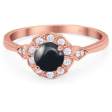 Art Deco Round Natural Stone Flower Ring