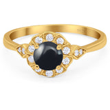 Art Deco Round Natural Stone Flower Ring