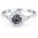 Art Deco Round Natural Stone Flower Ring