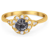 Art Deco Round Natural Stone Flower Ring
