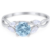 Vintage Style Round Natural Aquamarine Twisted Ring 925 Sterling Silver