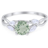Vintage Style Round Natural Green Amethyst Prasiolite Twisted Ring 925 Sterling Silver