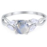 Vintage Style Round Natural Moonstone Twisted Ring 925 Sterling Silver