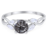 Vintage Style Round Natural Rutilated Quartz Twisted Ring 925 Sterling Silver
