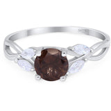 Vintage Style Round Natural Chocolate Smoky Quartz Twisted Ring 925 Sterling Silver