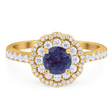 Art Deco Round Natural Stone Floral Ring