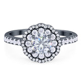 Art Deco Round Natural Stone Floral Ring