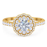 Art Deco Round Natural Stone Floral Ring