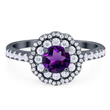 Art Deco Round Natural Stone Floral Ring