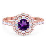 Art Deco Round Natural Stone Floral Ring