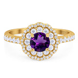 Art Deco Round Natural Stone Floral Ring