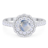 Art Deco Round Natural Stone Floral Ring