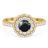 Art Deco Round Natural Stone Floral Ring