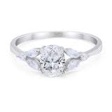 Oval Moissanite Art Deco Marquise Trillium Ring 925 Sterling Silver