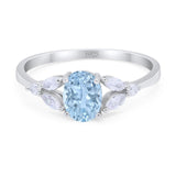 Oval Natural Aquamarine Art Deco Marquise Trillium Ring 925 Sterling Silver