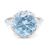 Art Deco Natural Aquamarine Flower Ring 925 Sterling Silver