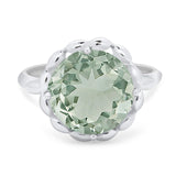 Art Deco Natural Green Amethyst Prasiolite Flower Ring 925 Sterling Silver
