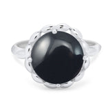 Art Deco Natural Black Onyx Flower Ring 925 Sterling Silver