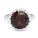 Art Deco Natural Chocolate Smoky Quartz Flower Ring 925 Sterling Silver
