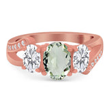 Art Deco Oval Natural Stone Trio Ring