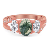 Art Deco Oval Natural Stone Trio Ring