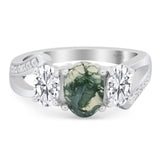 Art Deco Oval Natural Stone Trio Ring