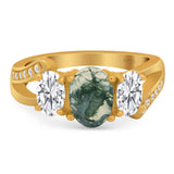 Art Deco Oval Natural Stone Trio Ring